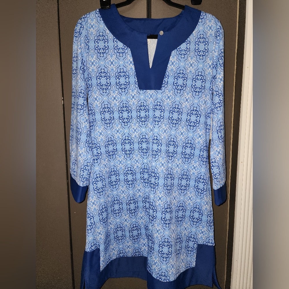 NWT Cabana Life Blue Patterned Women's Swim Cover Top